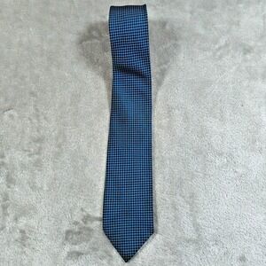Vintage Christian Dior Skinny Tie Mens 54x2.25 Blue Geometric Check Silk